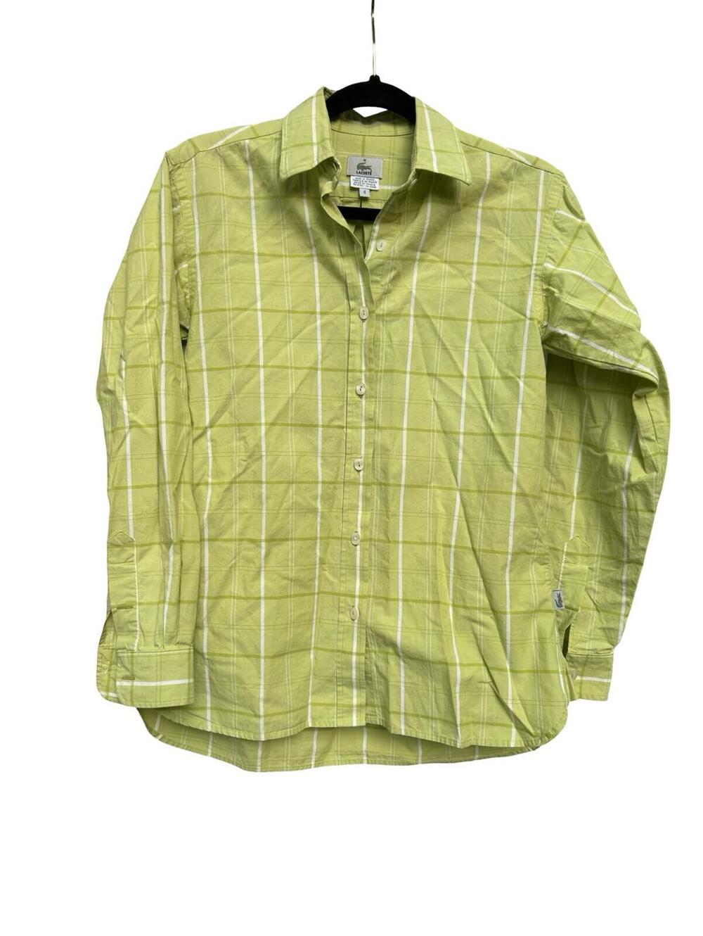Lacoste Shirt Womens 4 Green Plaid Button Down Made In France Long Sleeve
